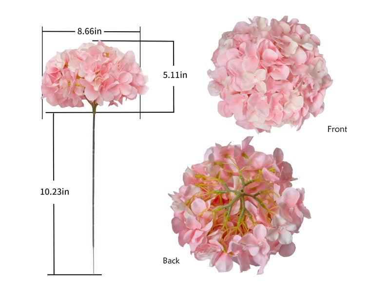 DuHouse Hydrangea Silk Flowers Artificial Flowers with Stem Fake Flower Heads for Wedding Centerpiece Home Decor Pack of 6 (Pink) - Image 2